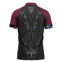 Queensland Maori Rugby Nga Hau e Wha Zipper Polo Shirt Maroon Motif - Polynesian Pride