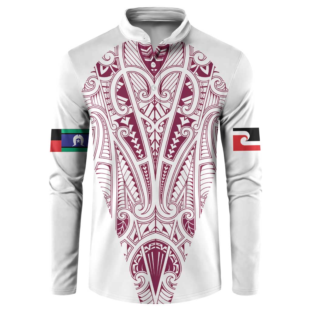 Queensland Maori Rugby Nga Hau e Wha Button Sweatshirt White Motif LT9 White - Polynesian Pride