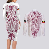 Queensland Maori Rugby Nga Hau e Wha Couples Matching Long Sleeve Bodycon Dress and Long Sleeve Button Shirt White Motif