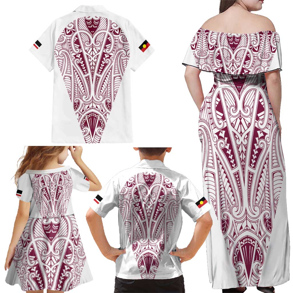 Queensland Maori Rugby Nga Hau e Wha Family Matching Off Shoulder Maxi Dress and Hawaiian Shirt White Motif