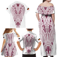 Queensland Maori Rugby Nga Hau e Wha Family Matching Off Shoulder Maxi Dress and Hawaiian Shirt White Motif