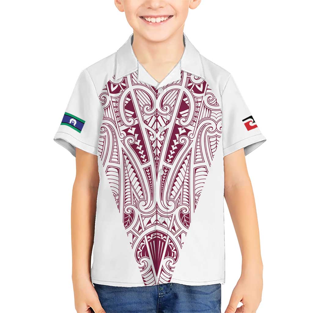 Queensland Maori Rugby Nga Hau e Wha Kid Hawaiian Shirt White Motif LT9 Kid White - Polynesian Pride