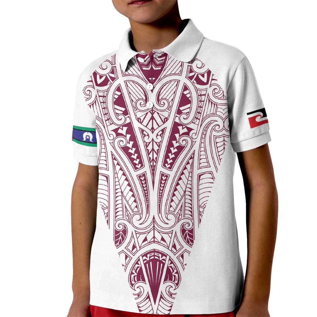Queensland Maori Rugby Nga Hau e Wha Kid Polo Shirt White Motif LT9 Kid White - Polynesian Pride