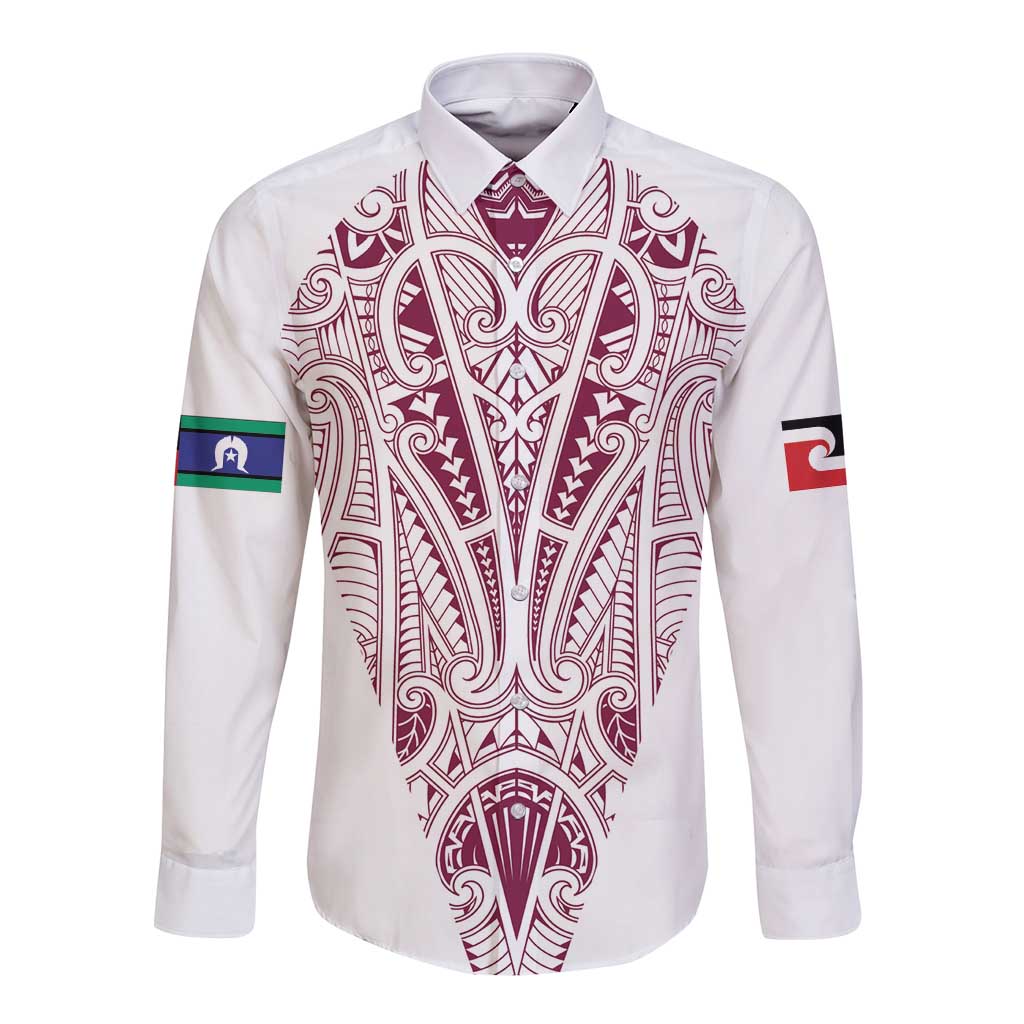 Queensland Maori Rugby Nga Hau e Wha Long Sleeve Button Shirt White Motif LT9 Unisex White - Polynesian Pride