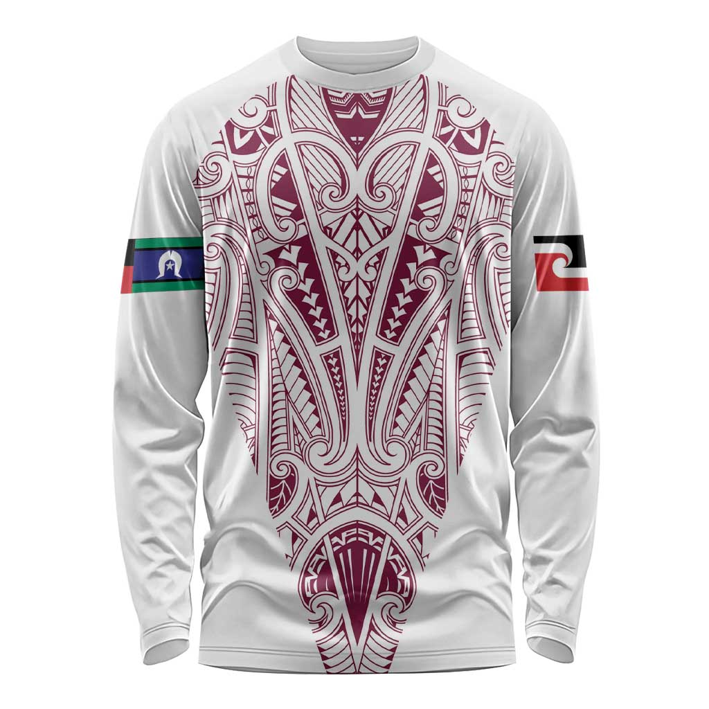 Queensland Maori Rugby Nga Hau e Wha Long Sleeve Shirt White Motif LT9 Unisex White - Polynesian Pride