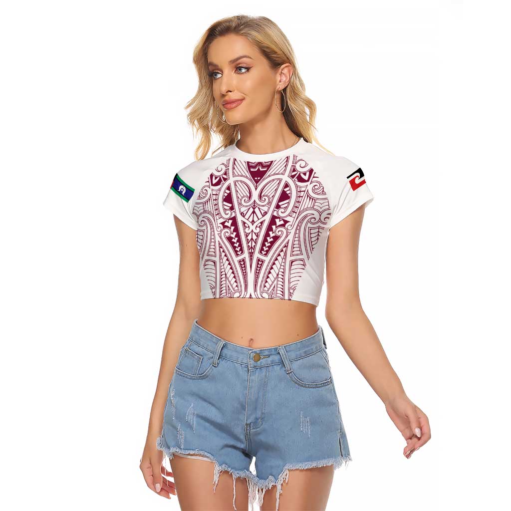 Queensland Maori Rugby Nga Hau e Wha Raglan Cropped T Shirt White Motif LT9 Female White - Polynesian Pride