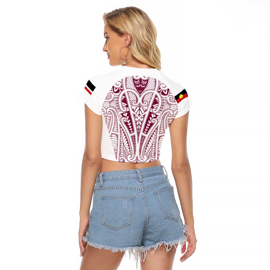 Queensland Maori Rugby Nga Hau e Wha Raglan Cropped T Shirt White Motif