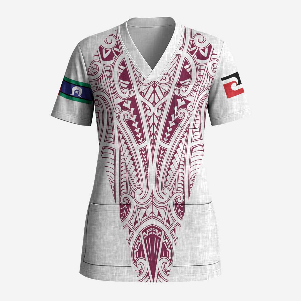 Queensland Maori Rugby Nga Hau e Wha Scrub Top White Motif - Polynesian Pride