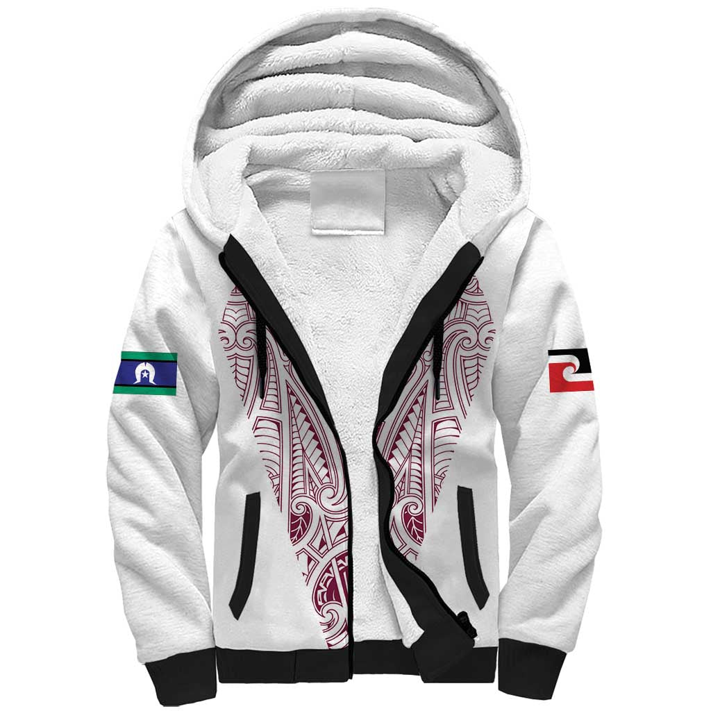 Queensland Maori Rugby Nga Hau e Wha Sherpa Hoodie White Motif LT9 Unisex White - Polynesian Pride