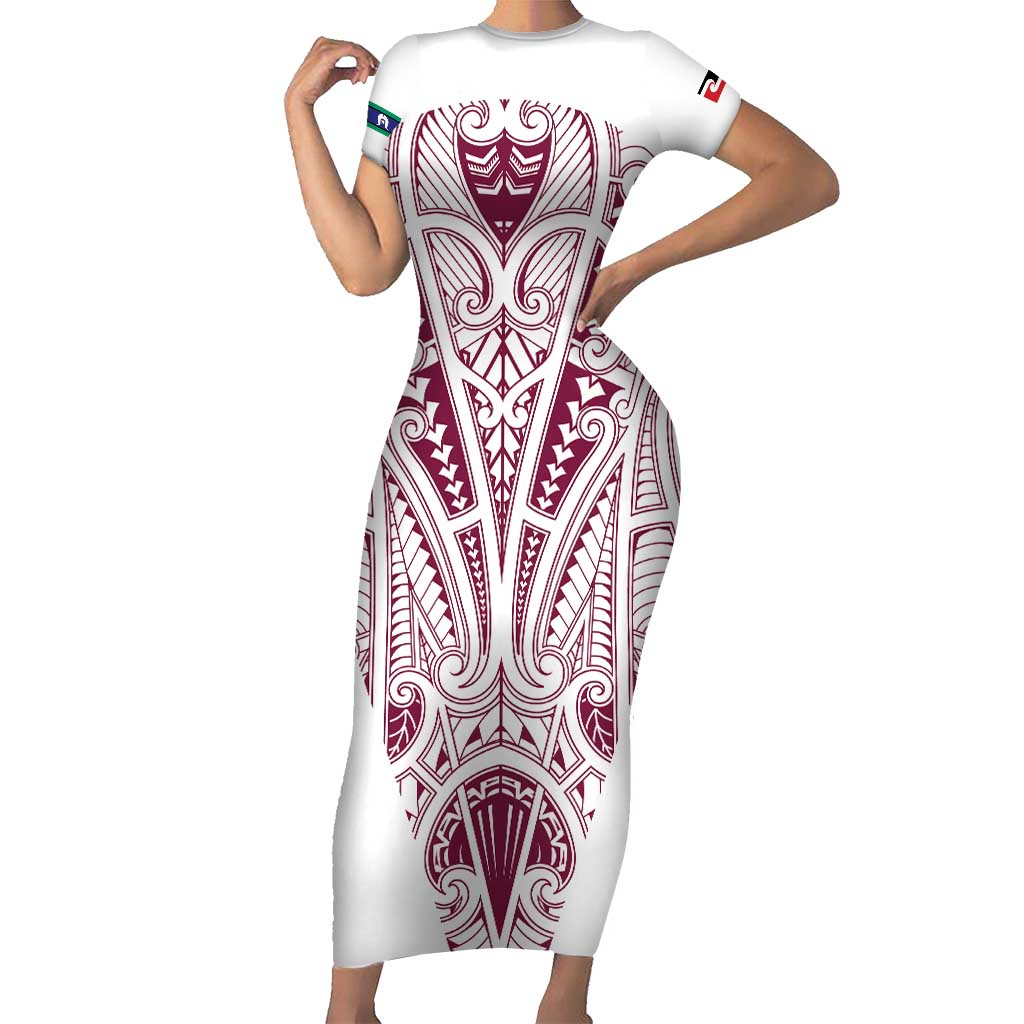 Queensland Maori Rugby Nga Hau e Wha Short Sleeve Bodycon Dress White Motif