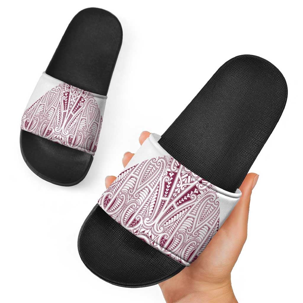Queensland Maori Rugby Nga Hau e Wha Slide Sandals White Motif - Polynesian Pride