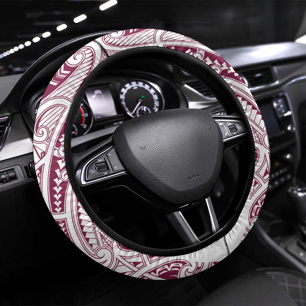 Queensland Maori Rugby Nga Hau e Wha Steering Wheel Cover White Motif LT9 Universal Fit White - Polynesian Pride