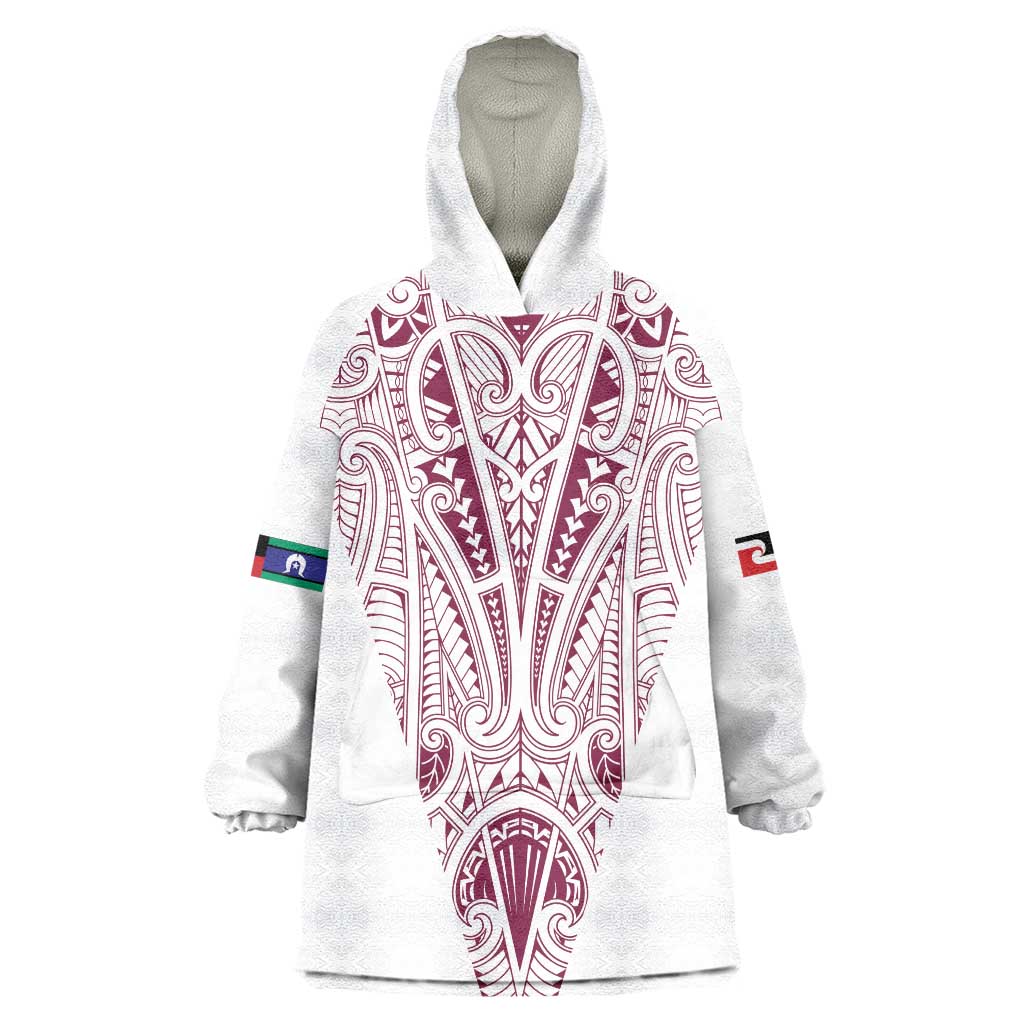 Queensland Maori Rugby Nga Hau e Wha Wearable Blanket Hoodie White Motif LT9 One Size White - Polynesian Pride