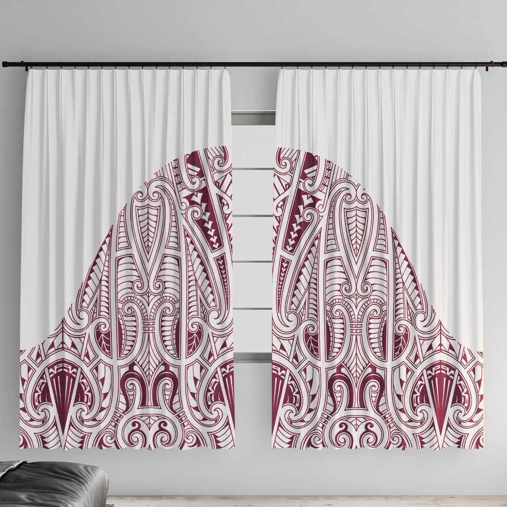 Queensland Maori Rugby Nga Hau e Wha Window Curtain White Motif LT9 With Hooks White - Polynesian Pride