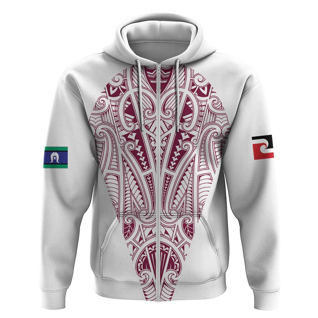 Queensland Maori Rugby Nga Hau e Wha Zip Hoodie White Motif LT9 Zip Hoodie White - Polynesian Pride