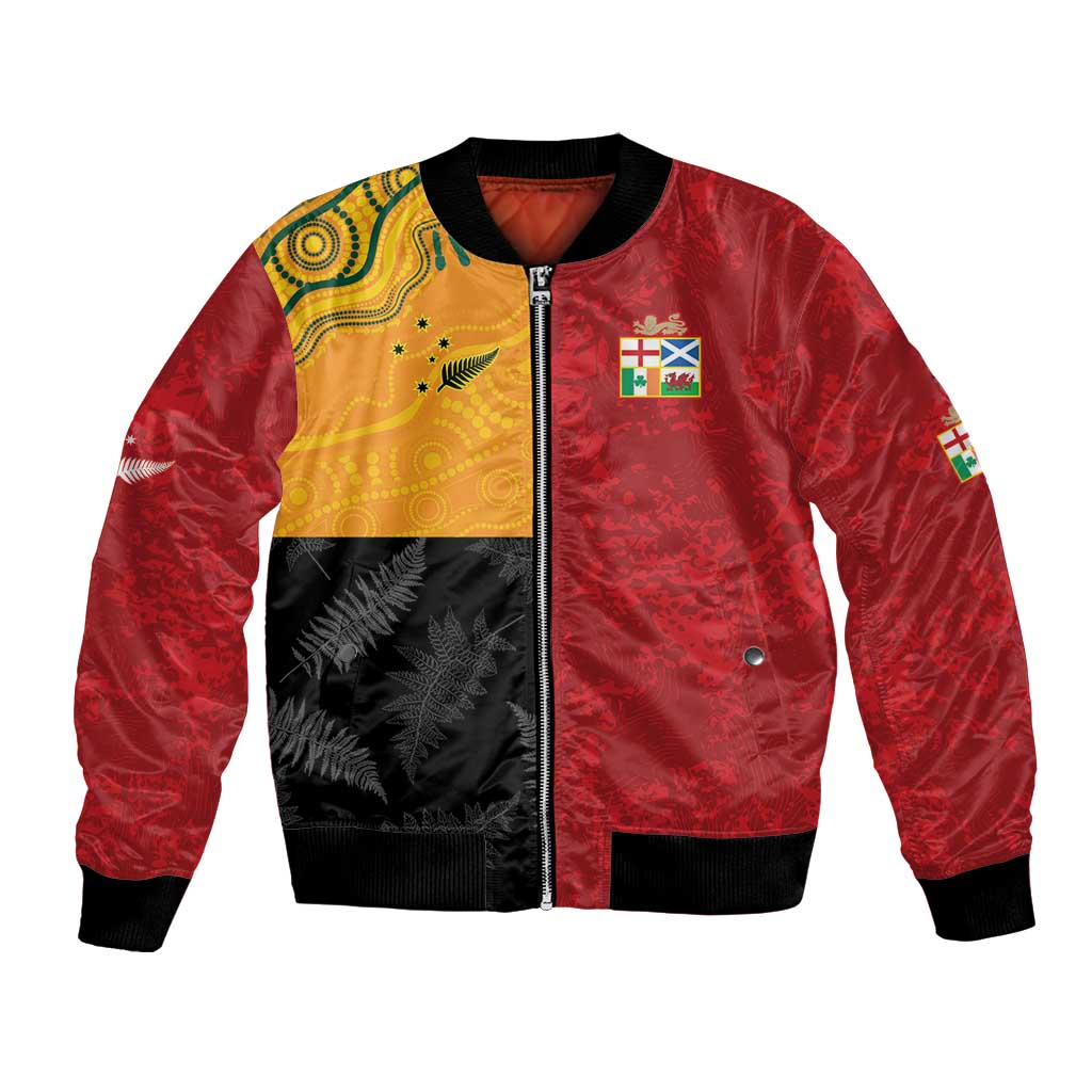 Custom British Lions-AUNZ Bomber Jacket Australia-New Zealand Indigenous Motif LT9 Unisex Red - Polynesian Pride