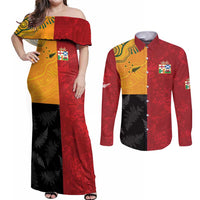Custom British Lions-AUNZ Couples Matching Off Shoulder Maxi Dress and Long Sleeve Button Shirt Australia-New Zealand Indigenous Motif