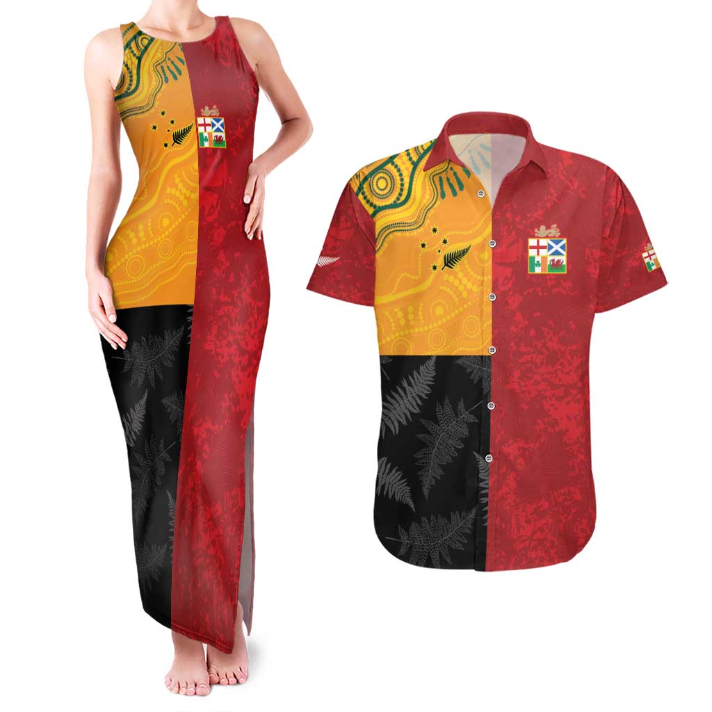 Custom British Lions-AUNZ Couples Matching Tank Maxi Dress and Hawaiian Shirt Australia-New Zealand Indigenous Motif