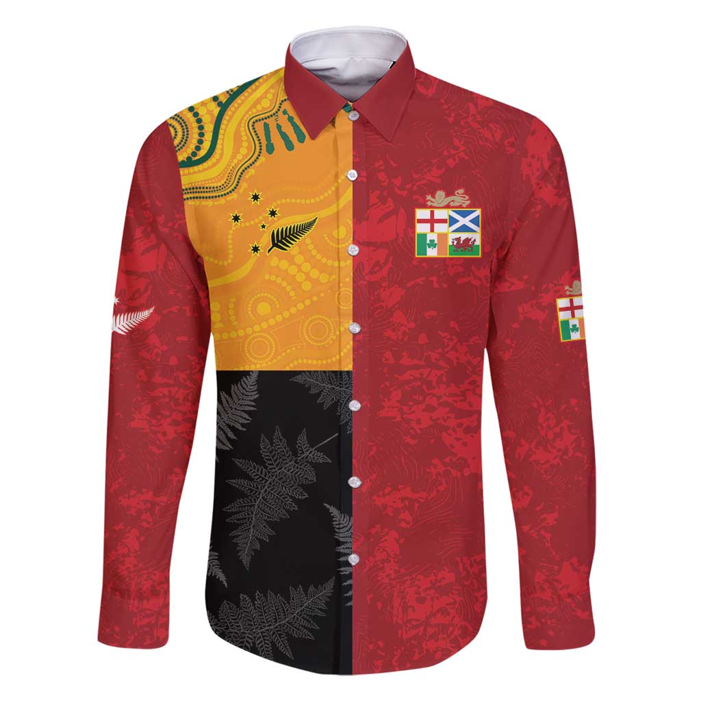 Custom British Lions-AUNZ Family Matching Mermaid Dress and Hawaiian Shirt Australia-New Zealand Indigenous Motif LT9 Dad's Shirt - Long Sleeve Red - Polynesian Pride