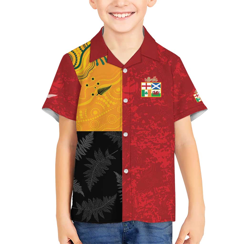 Custom British Lions-AUNZ Kid Hawaiian Shirt Australia-New Zealand Indigenous Motif LT9 Kid Red - Polynesian Pride