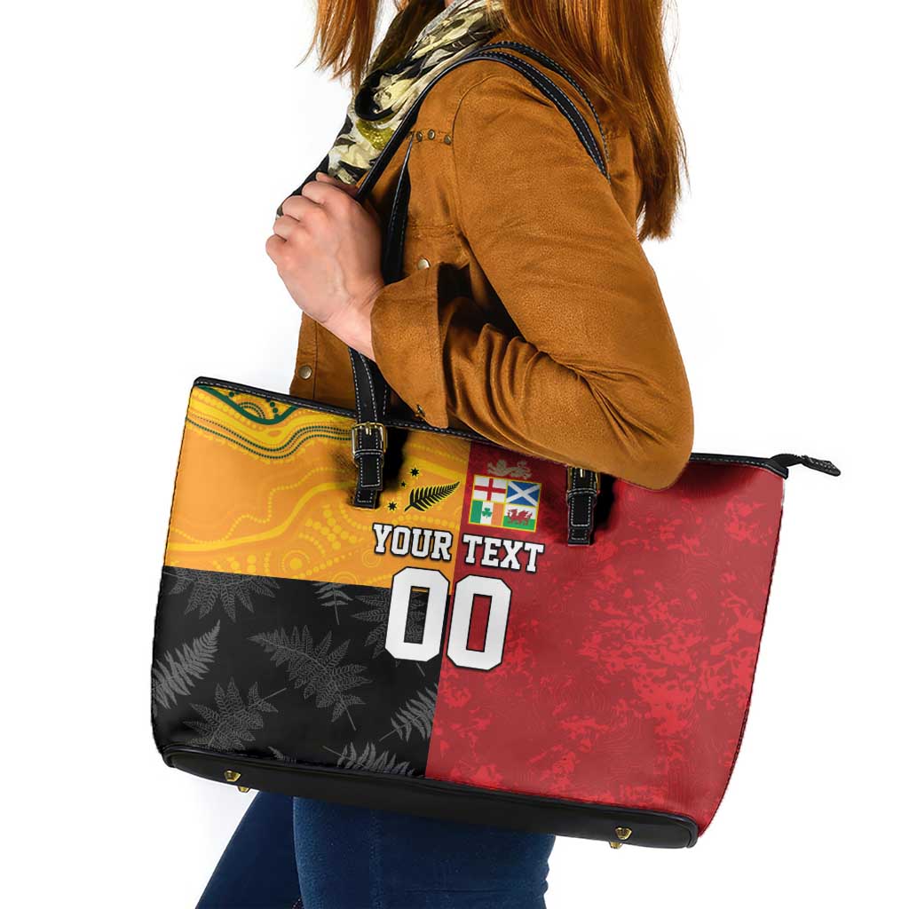 Custom British Lions-AUNZ Leather Tote Bag Australia-New Zealand Indigenous Motif LT9 Red - Polynesian Pride