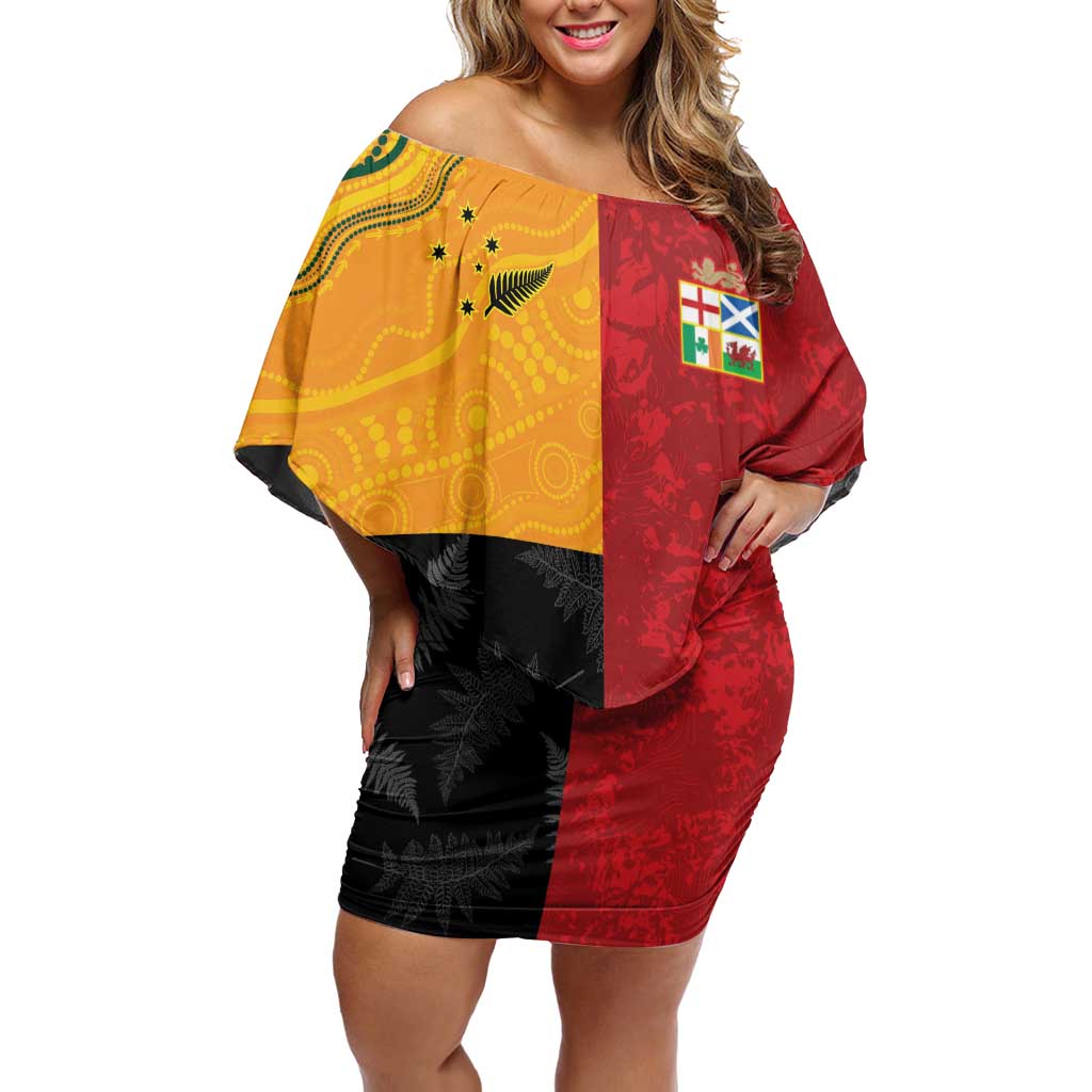 Custom British Lions-AUNZ Off Shoulder Short Dress Australia-New Zealand Indigenous Motif