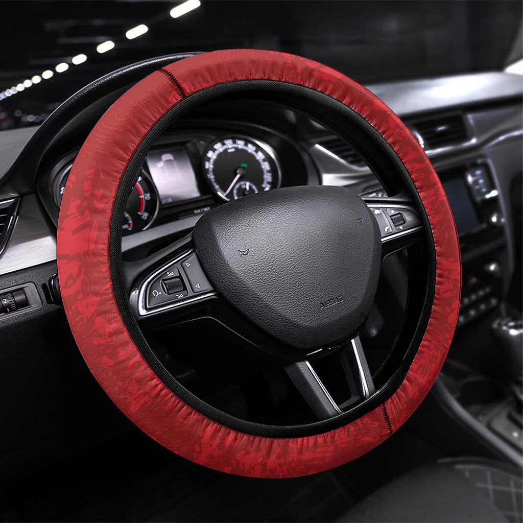 British Lions-AUNZ Steering Wheel Cover Australia-New Zealand Indigenous Motif LT9 Universal Fit Red - Polynesian Pride
