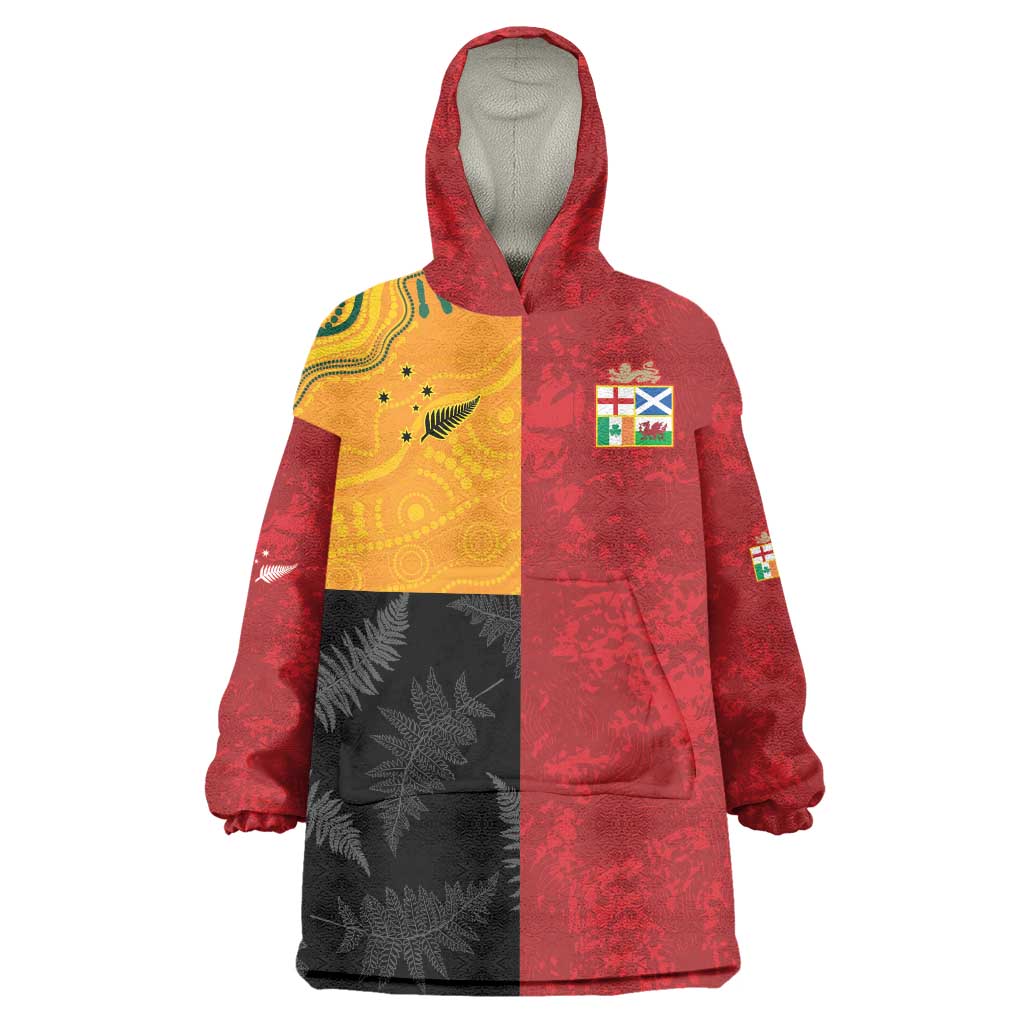 Custom British Lions-AUNZ Wearable Blanket Hoodie Australia-New Zealand Indigenous Motif LT9 One Size Red - Polynesian Pride