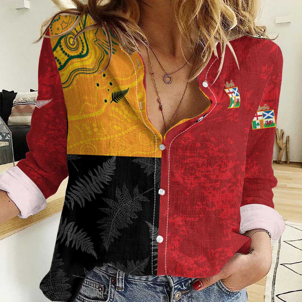 Custom British Lions-AUNZ Women Casual Shirt Australia-New Zealand Indigenous Motif