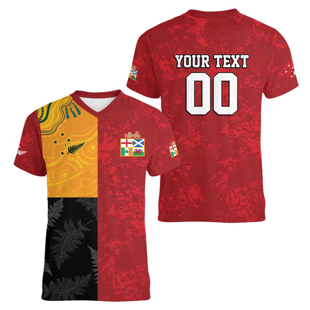 Custom British Lions-AUNZ Women V-Neck T-Shirt Australia-New Zealand Indigenous Motif