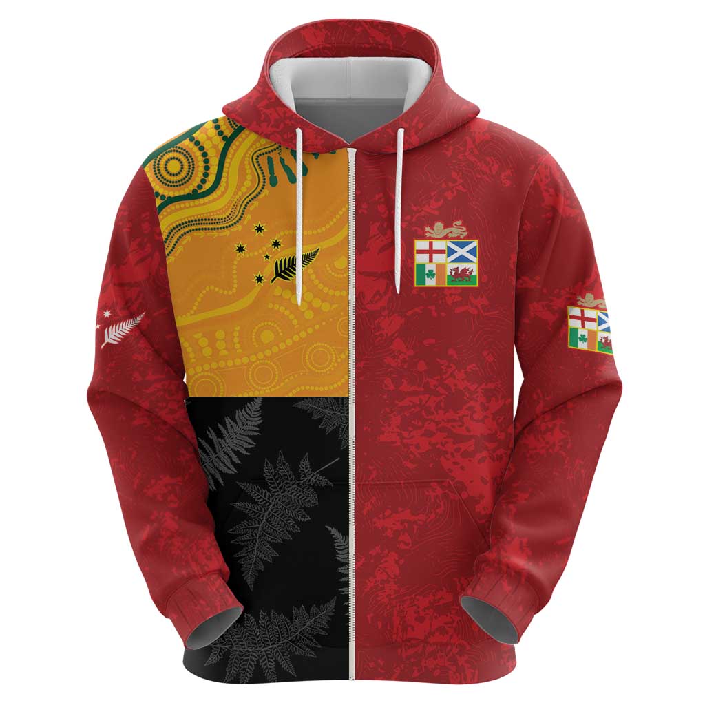 Custom British Lions-AUNZ Zip Hoodie Australia-New Zealand Indigenous Motif