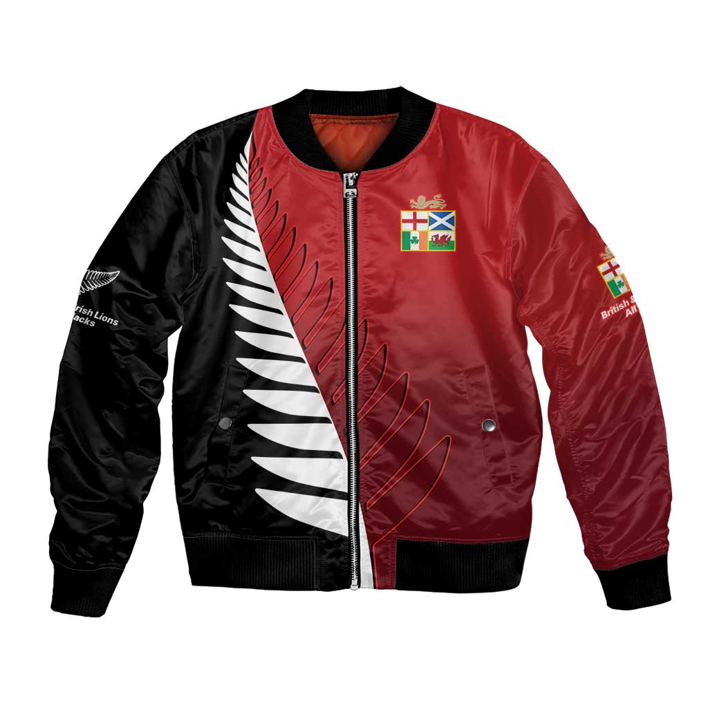 Custom British Lions New Zealand Bomber Jacket Half Black Fern LT9 Unisex Red - Polynesian Pride
