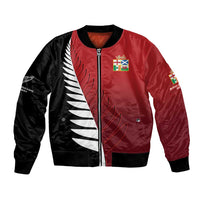 Custom British Lions New Zealand Bomber Jacket Half Black Fern LT9 Unisex Red - Polynesian Pride