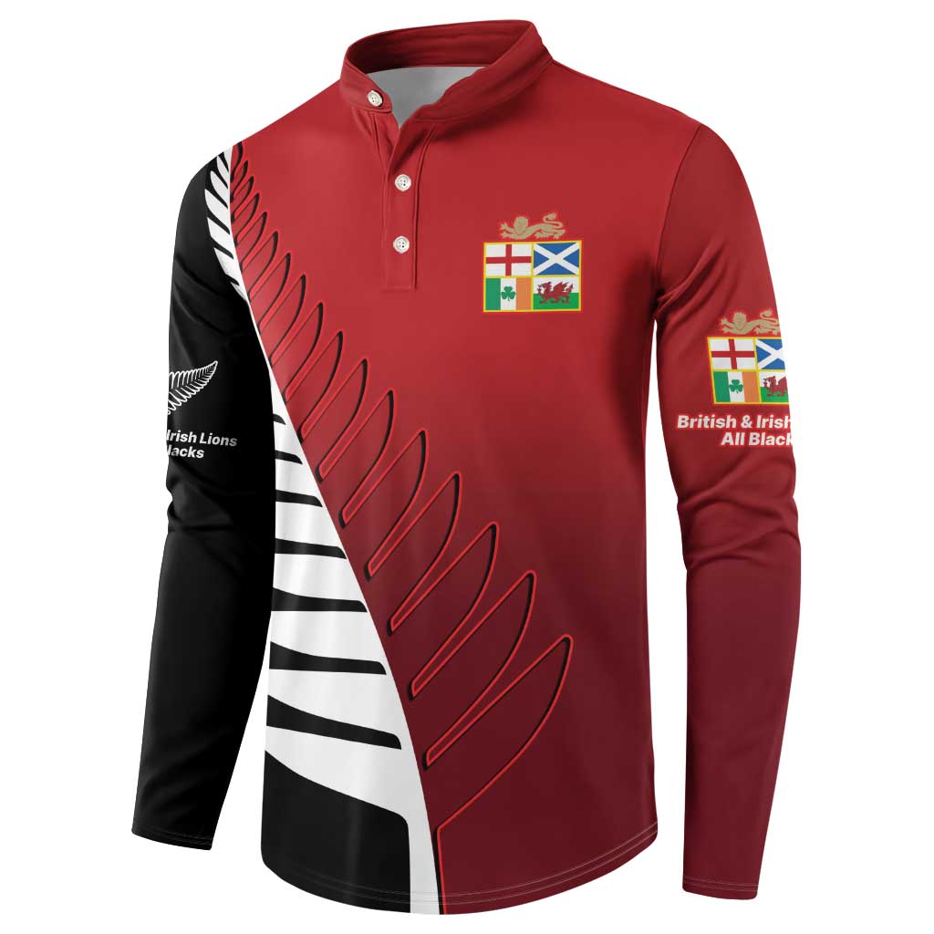 Custom British Lions New Zealand Button Sweatshirt Half Black Fern