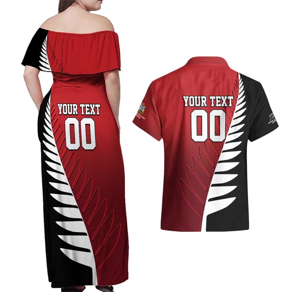 Custom British Lions New Zealand Couples Matching Off Shoulder Maxi Dress and Hawaiian Shirt Half Black Fern