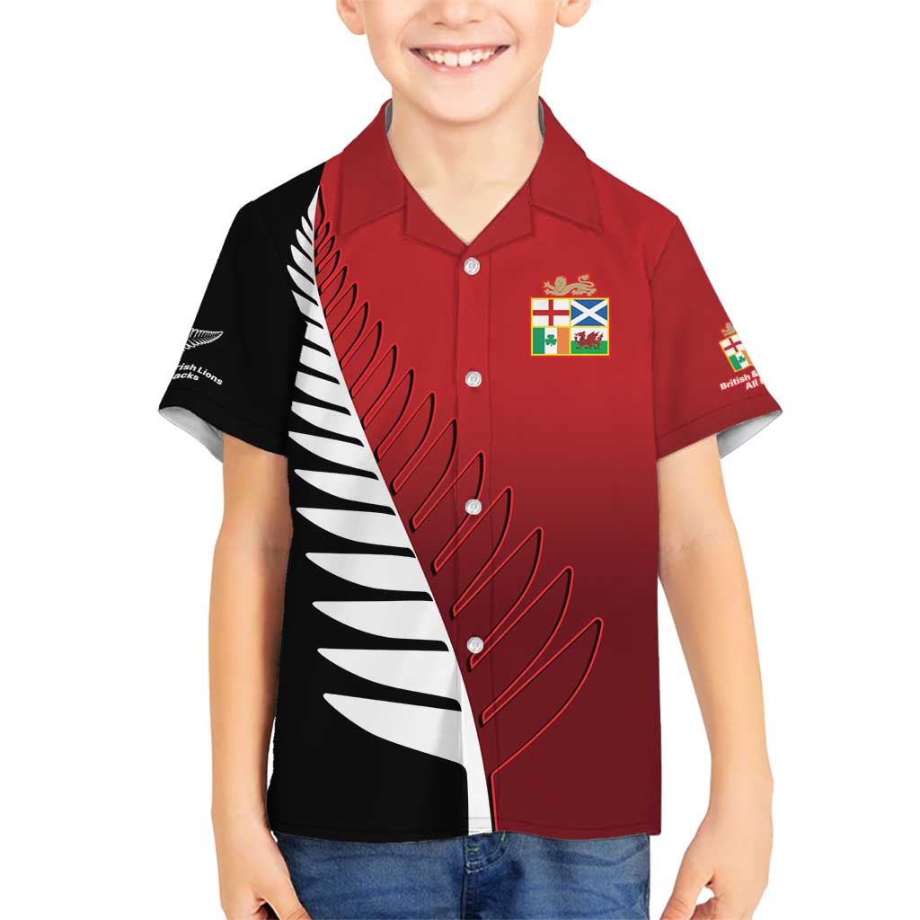 Custom British Lions New Zealand Family Matching Long Sleeve Bodycon Dress and Hawaiian Shirt Half Black Fern LT9 Son's Shirt Red - Polynesian Pride