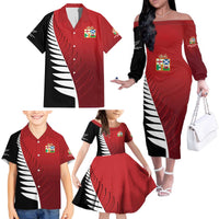 Custom British Lions New Zealand Family Matching Off The Shoulder Long Sleeve Dress and Hawaiian Shirt Half Black Fern