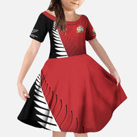 Custom British Lions New Zealand Family Matching Short Sleeve Bodycon Dress and Hawaiian Shirt Half Black Fern LT9 Daughter's Dress Red - Polynesian Pride