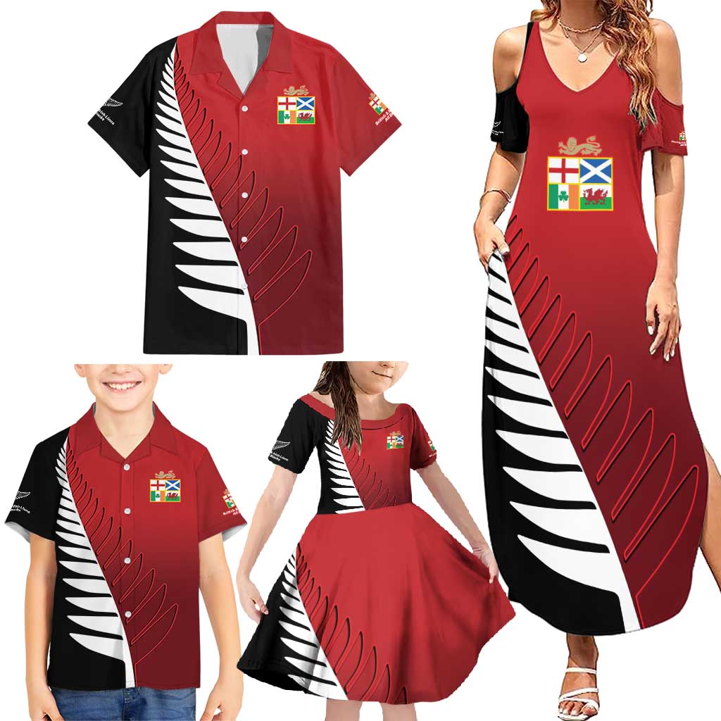 Custom British Lions New Zealand Family Matching Summer Maxi Dress and Hawaiian Shirt Half Black Fern