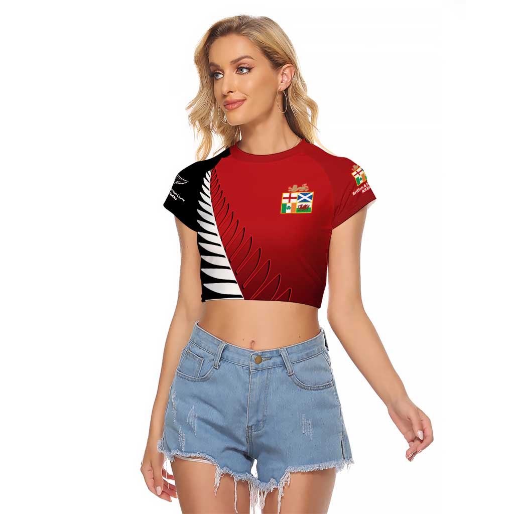Custom British Lions New Zealand Raglan Cropped T Shirt Half Black Fern