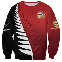 Custom British Lions New Zealand Sweatshirt Half Black Fern LT9 Unisex Red - Polynesian Pride