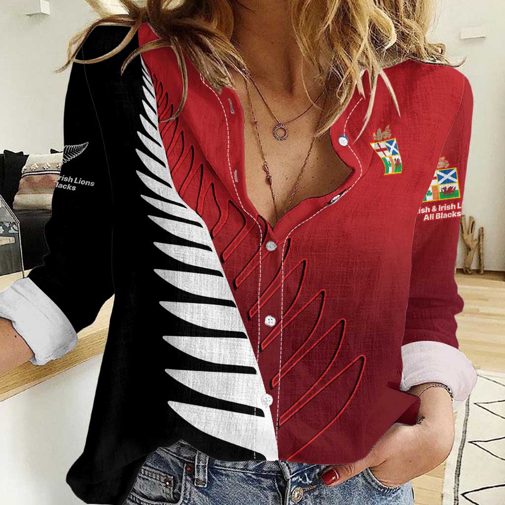 Custom British Lions New Zealand Women Casual Shirt Half Black Fern