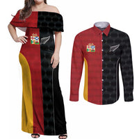 Custom British Lions New Zealand Couples Matching Off Shoulder Maxi Dress and Long Sleeve Button Shirt Sporty Style LT9 Black - Polynesian Pride
