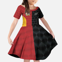 Custom British Lions New Zealand Family Matching Long Sleeve Bodycon Dress and Hawaiian Shirt Sporty Style LT9 Daughter's Dress Black - Polynesian Pride