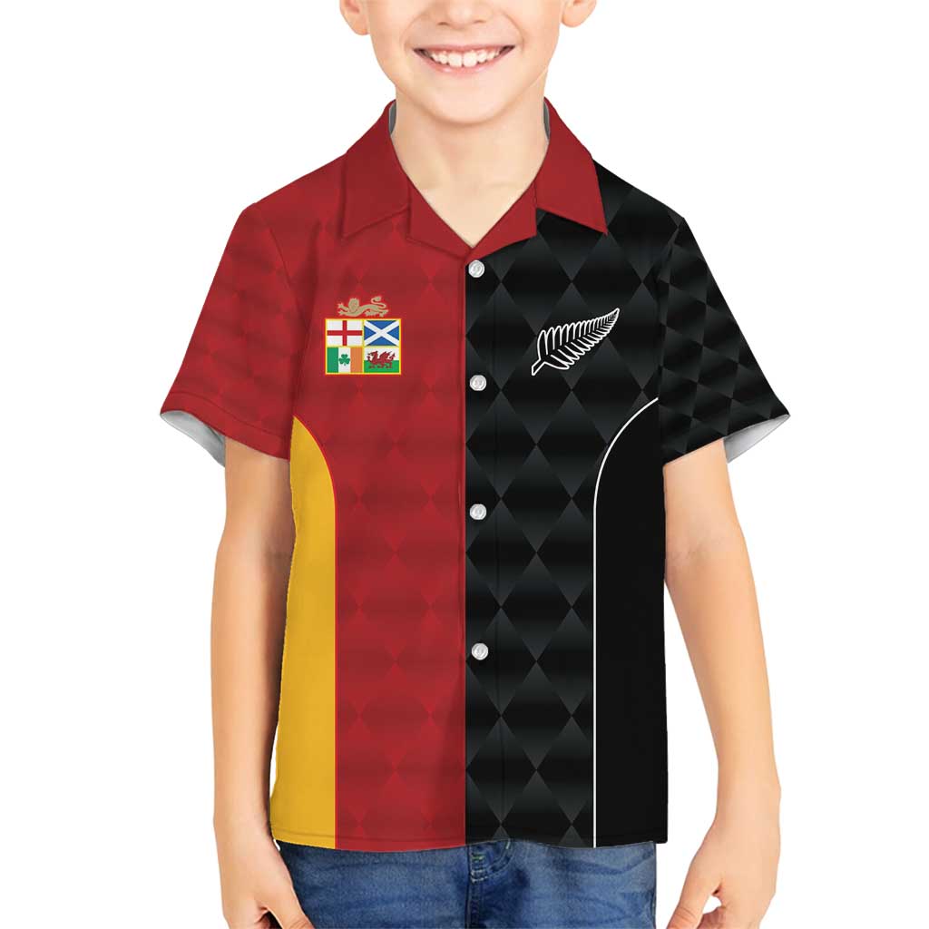 Custom British Lions New Zealand Family Matching Long Sleeve Bodycon Dress and Hawaiian Shirt Sporty Style LT9 Son's Shirt Black - Polynesian Pride
