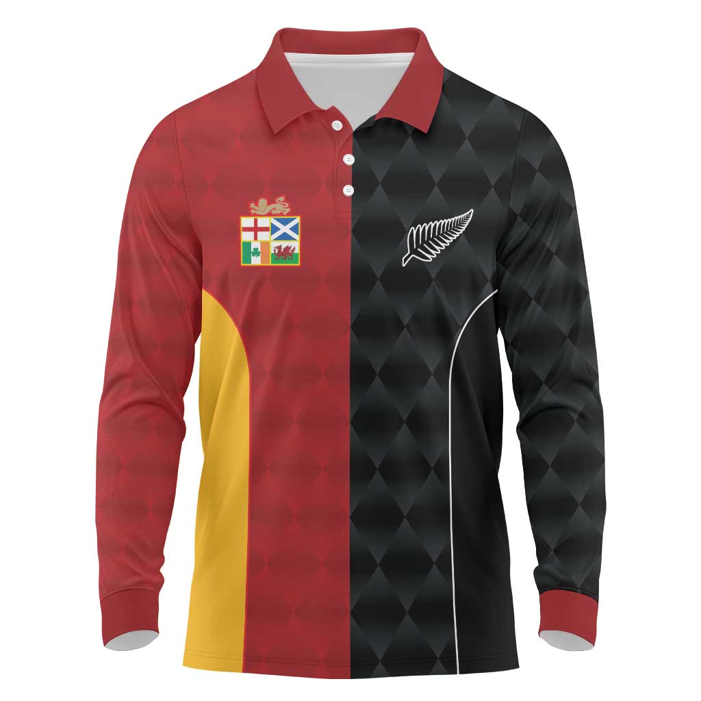 Custom British Lions New Zealand Long Sleeve Polo Shirt Sporty Style LT9 Black - Polynesian Pride