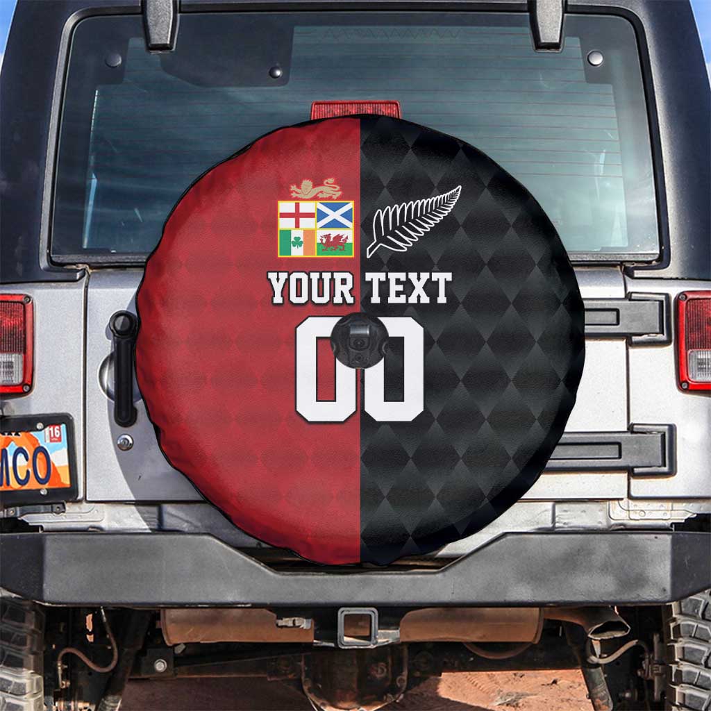 Custom British Lions New Zealand Spare Tire Cover Sporty Style LT9 Black - Polynesian Pride