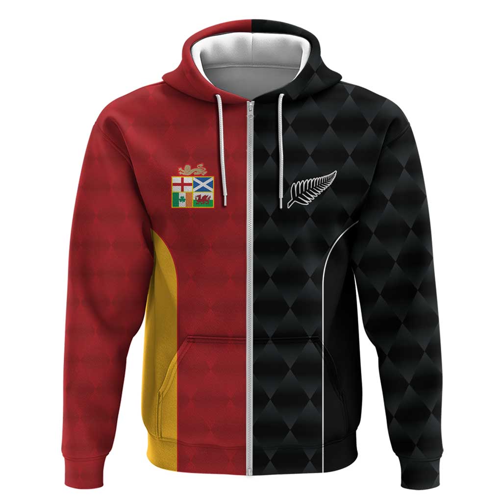 Custom British Lions New Zealand Zip Hoodie Sporty Style LT9 Zip Hoodie Black - Polynesian Pride