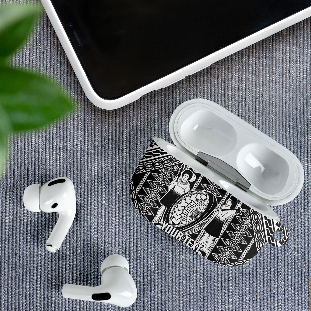 Fiji Custom Rugby National Heritage AirPods Case Black Traditional Masi Inspired