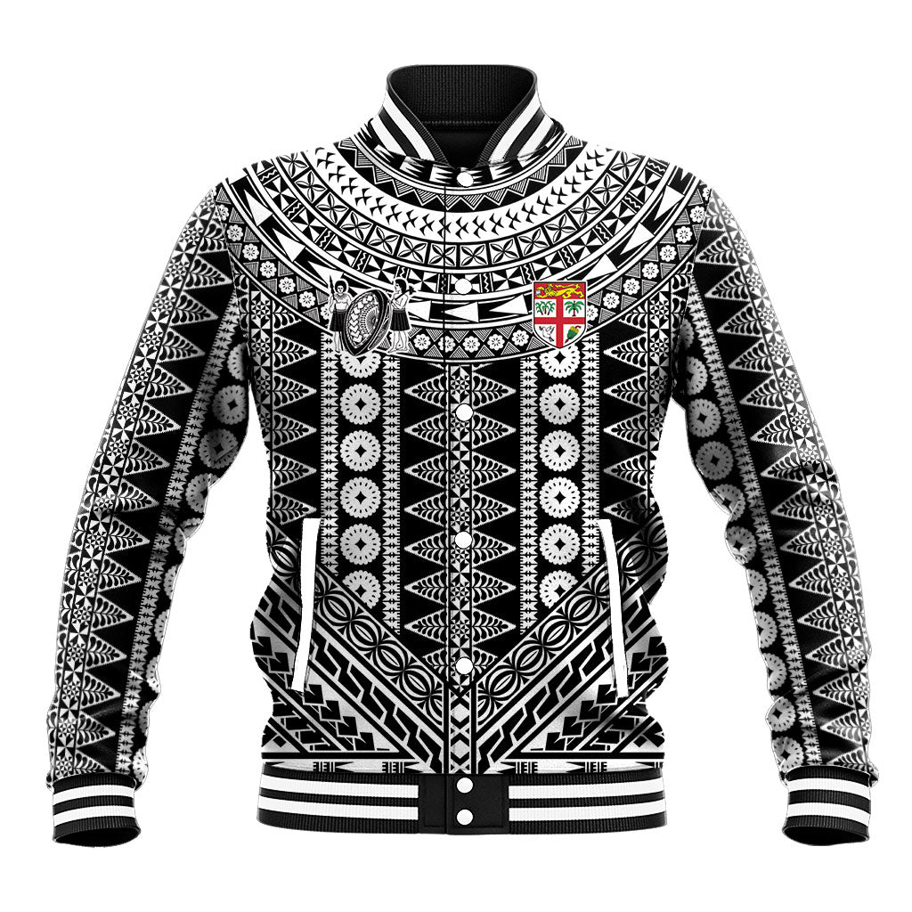 Fiji Custom Rugby National Heritage Baseball Jacket Black Traditional Masi Inspired